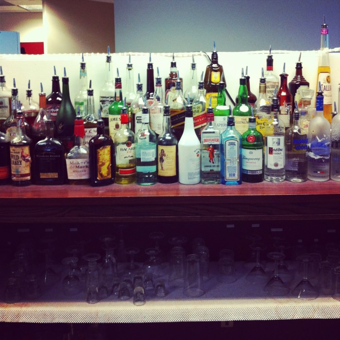 The bar setup at the Professional Bartending School