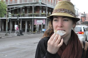 Eating a beignet in New Orleans
