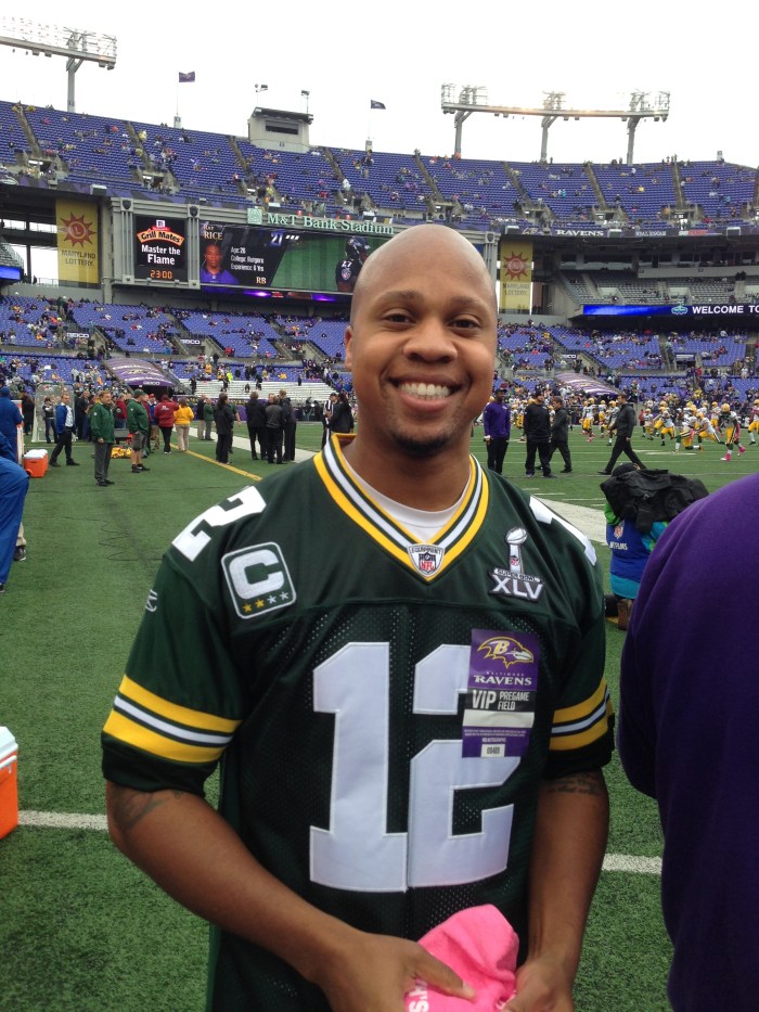 Kris went to a Packers/Baltimore game and went on the sideline