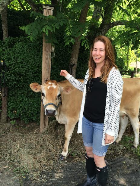 lyssa with misty morning farm cow